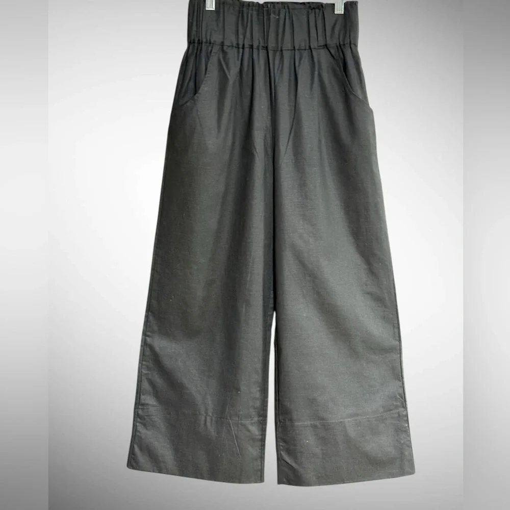 Kourt Flax Linen Crop Summer Pants Black Size Medium Wide Leg Crishelle - Picture 3 of 15
